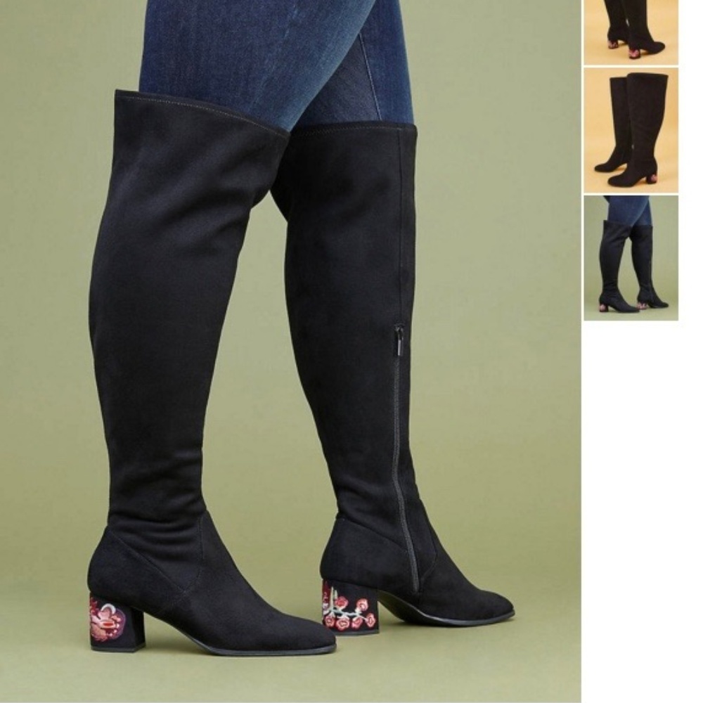 LB Over-The-Knee Boot W/Embroidered Block Heel